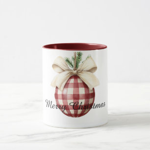 Rot-weiße karierte Streifen Weihnachtsornament Tasse
