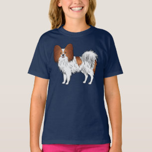 Rot-Weiße Papillon-Cartoon-Hunde-Illustration T-Shirt