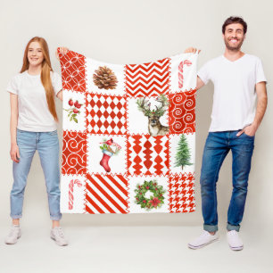 Rot-weiße Patchwork-Weihnachtsschuhe Fleecedecke