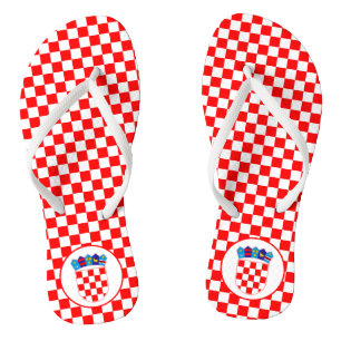 Rot-weiße Schachbretter mit kroatischem Emblem Flip Flops