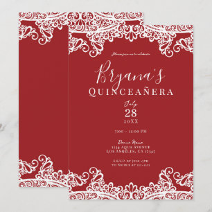 Rot-Weiße Spitze Elegante Quinceañera-Party Einladung