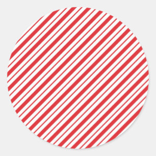 Rot Weiße Streifen Candy Cane Weihnachten Runder Aufkleber