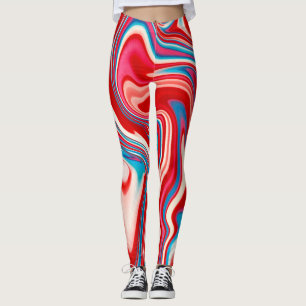 Rot Weiße und Blaue Paint Pouring Leggings