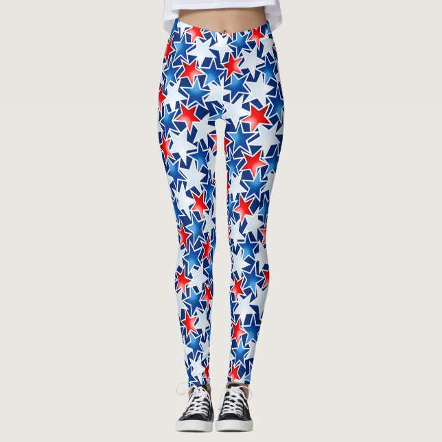 Rot-weiße und blaue Sterne Leggings (Vorderseite)