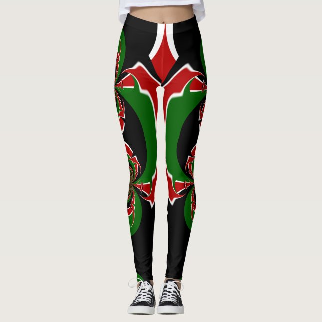 Rot-weiße und grüne Leggings (Vorderseite)