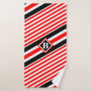 Rot Weiße und Schwarze Streifen / Monogramm / Init Badhandtuch Set