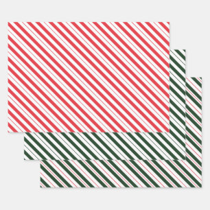 Rot-weiße und weiße Candy Cane Diagonale Streife Geschenkpapier Set
