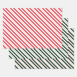 Rot-weiße und weiße Candy Cane Diagonale Streifen Geschenkpapier Set