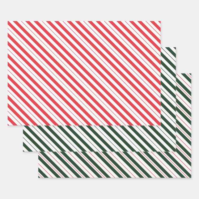 Rot-weiße und weiße Candy Cane Diagonale Streifen Geschenkpapier Set (Set)