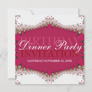 Rot+Weiße Vintage-Spitzen-Geburtstags-Dinnerparty Einladung