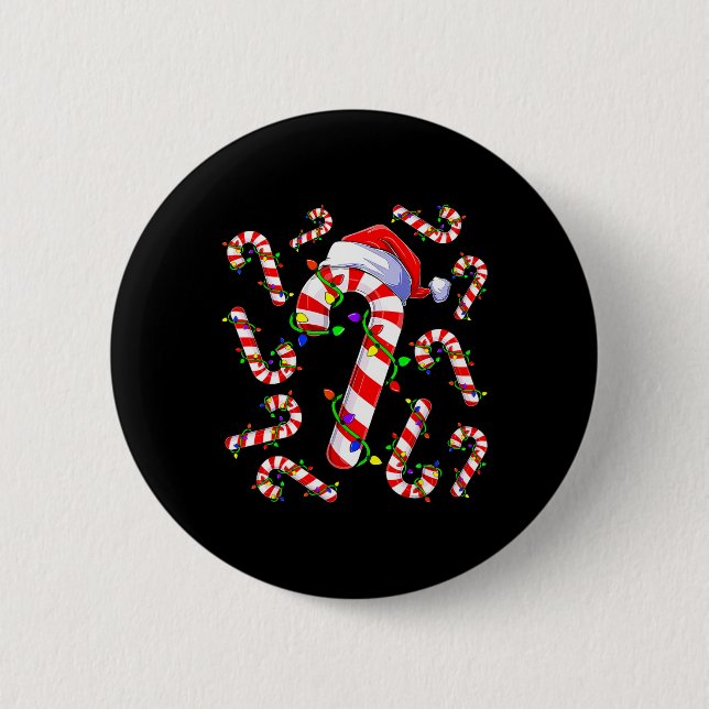 Rot-Weiße Weihnachts-Candy-Cane-Santa-Lichter Ch Button (Vorderseite)