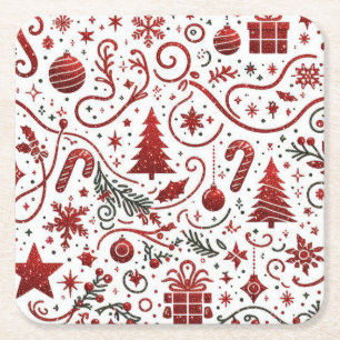 Rot-Weiße-Weihnachts-Papier-Unterlage Rechteckiger Pappuntersetzer