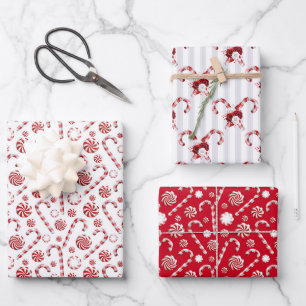 Rot Weiße Weihnachts-Zuckerhut-Streifen Feiertage Geschenkpapier Set