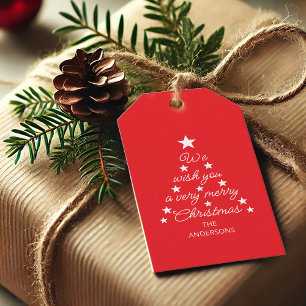 Rot & Weiße Weihnachtsbaum Sterne & Name Typografi Geschenkanhänger