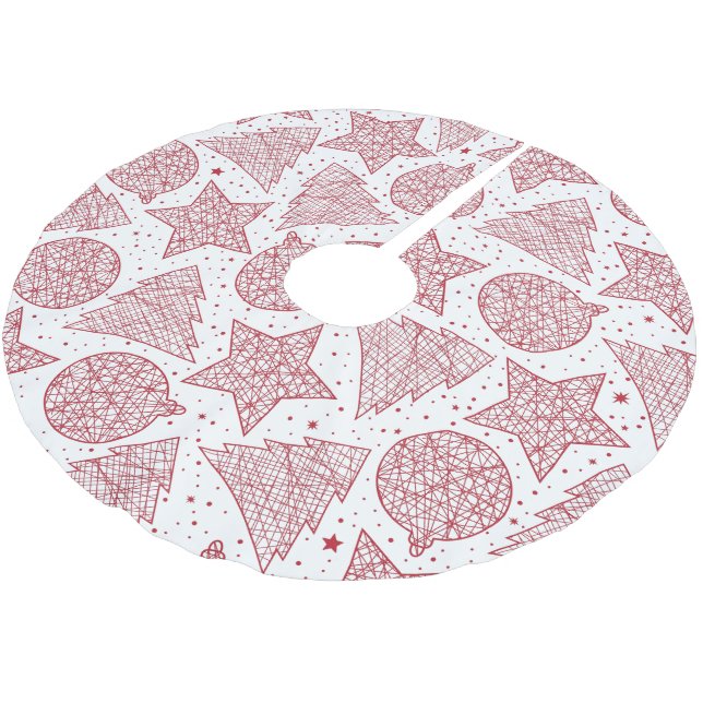 Rot-weiße Weihnachtsmuster Baumrock Polyester Weihnachtsbaumdecke (Schrägansicht)