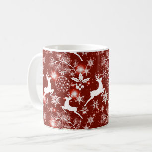 Rot-weiße Weihnachtsmuster mit Rentieren Kaffeetasse