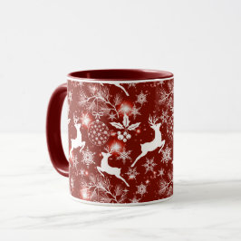 Rot-weiße Weihnachtsmuster mit Rentieren Tasse