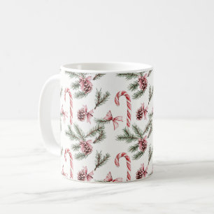 Rot Weiße Zuckerstangen Tannenzapfen Weihnachten Kaffeetasse