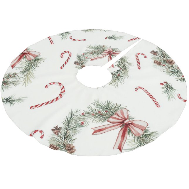 Rot-Weiße Zuckerstangen-Weihnachtskränze Polyester Weihnachtsbaumdecke (Schrägansicht)