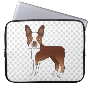 Rot-Weißer Boston-Terrier-Cartoon-Hund & Pfoten Laptopschutzhülle