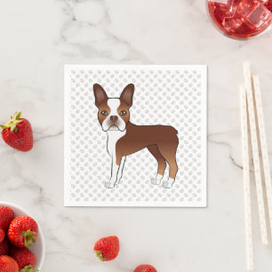 Rot-Weißer Boston-Terrier-Cartoon-Hund & Pfoten Serviette