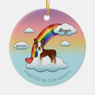 Rot-weißer Boston Terrier Regenbogen-Gedenkstätte Keramik Ornament
