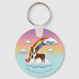 Rot-weißer Boston Terrier Regenbogen-Gedenkstätte Schlüsselanhänger
