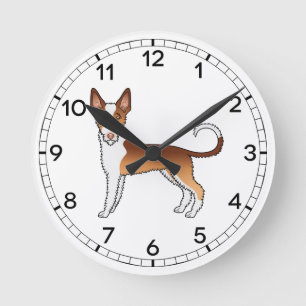Rot-Weißer Drahthaar-Ibiza-Hund Cartoon-Hund Runde Wanduhr