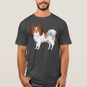 Rot-weißer Papillon Süße Cartoon-Hund-Zeichnung T-Shirt