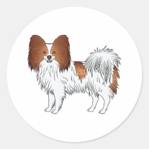 Rot-weißer Papillon Süßer Cartoon-Hund Runder Aufkleber