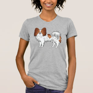Rot-Weißer Papillon Süßes Cartoon-Hund-Design T-Shirt