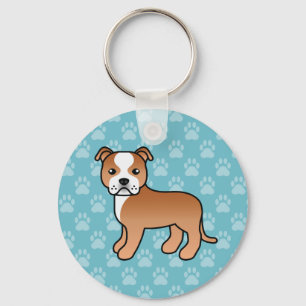 Rot-Weißer Staffordshire Bull Terrier Hund Blau Schlüsselanhänger
