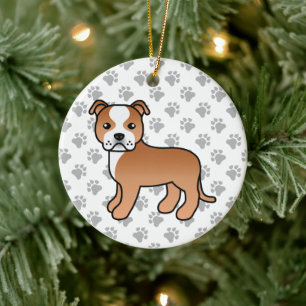 Rot-Weißer Staffordshire Bull Terrier Hund Keramik Ornament