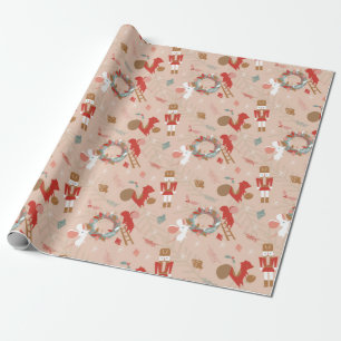 Rot-Weißer Weihnachts-Nussknacker-Eichhörnchen-Mau Geschenkpapier