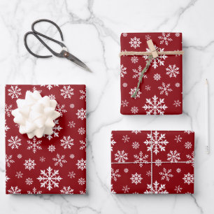 Rot-Weißes klassisches Weihnachts-Schneeflockenmus Geschenkpapier Set
