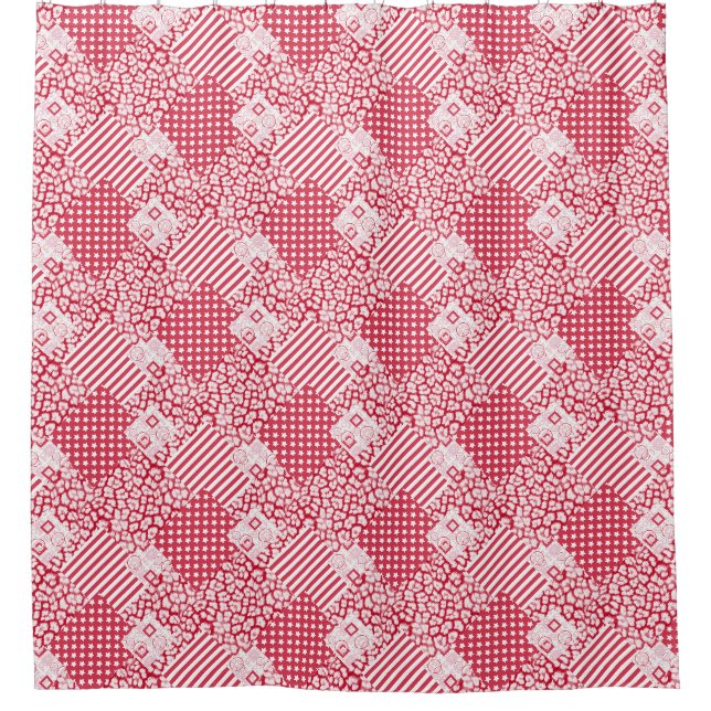 Rot-weißes Patchwork rustikal Duschvorhang (Vorderseite)