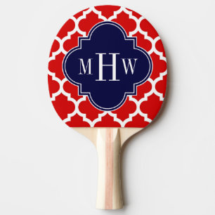 Rot, Weißmarokkanisch #5 Marine 3 Initial Monogram Tischtennis Schläger