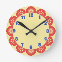 Rot, Zitronen und Blau Küche Uhr