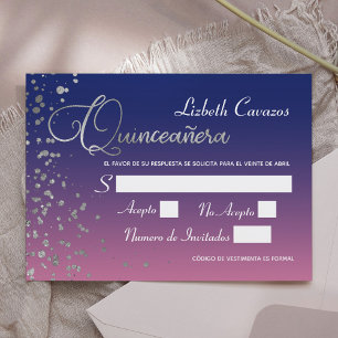 Rotal Blue Lila Silver Confetti Quinceanera UAWG Einladung
