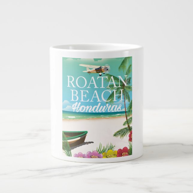 Rotan Beach Honduras Vintage Reiseplakat Jumbo-Tasse (Vorderseite)