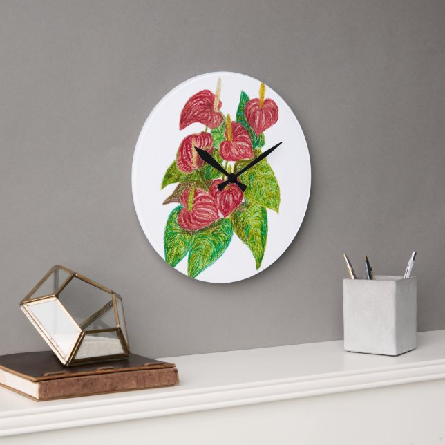 Rotanthurium-Blume Große Wanduhr (Büro)