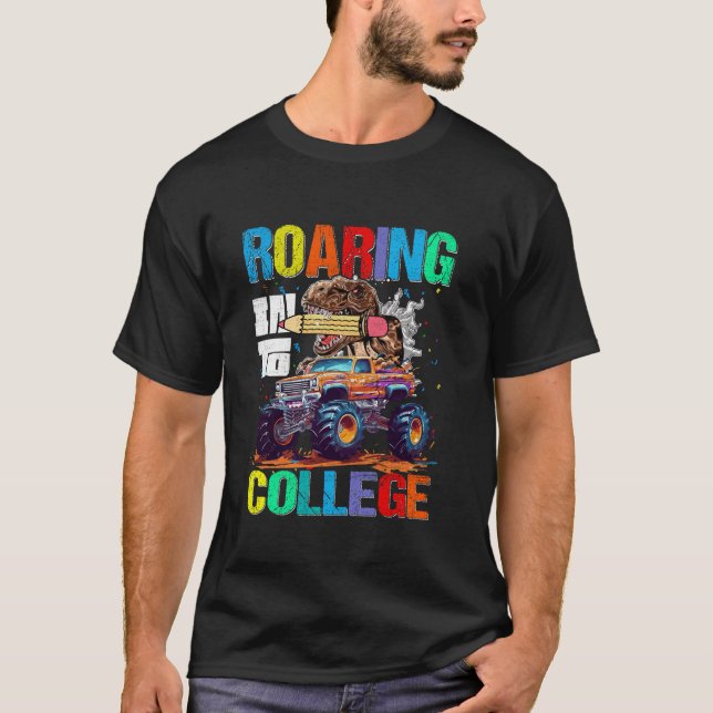 Rotation in Uni Dinosaurier Monster Truck Back T T-Shirt (Vorderseite)