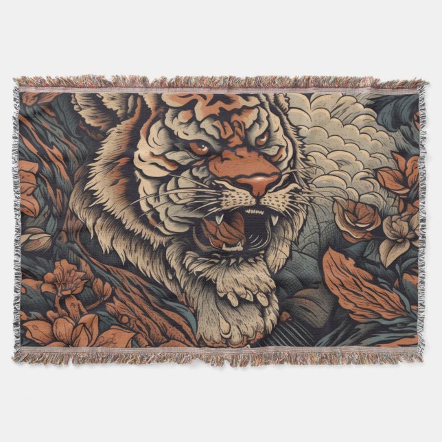 Rotation mit Atemberaubendem Tiger Tattoo Decke (Vorderseite)