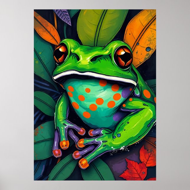 Rotaug-Laubfrosch Farbige Kunst Poster (Vorne)