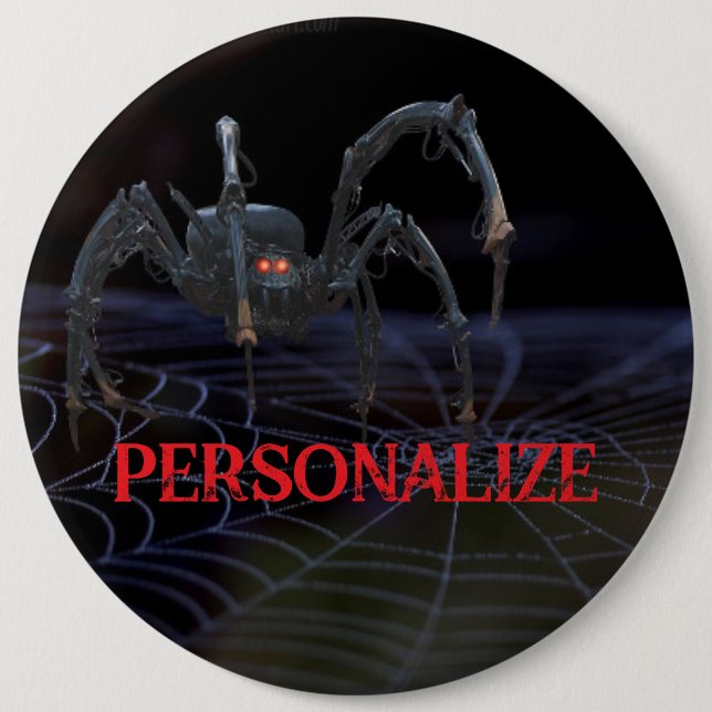 Rotäugige Spinne auf Spinnennetz gruselig Button (Vorderseite)