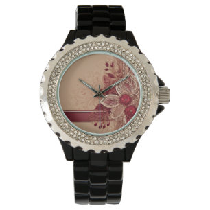 Rotband-Blumen-Kunst aus KI Armbanduhr