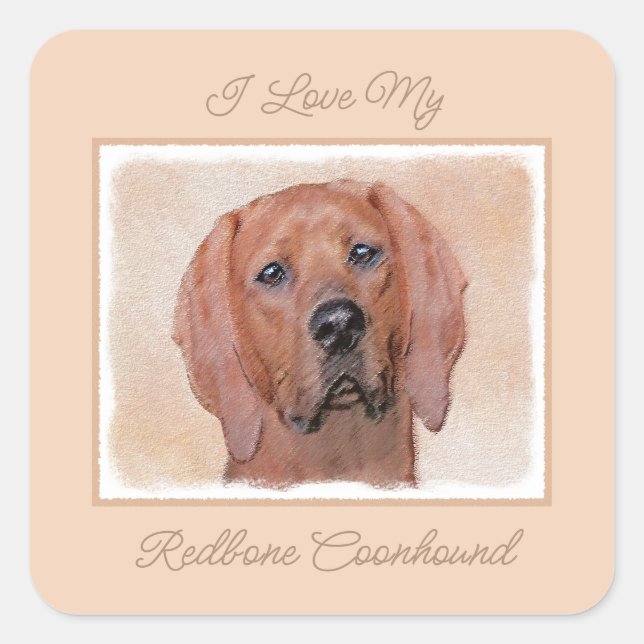 Rotbein-Innenmalerei - Niedliche Original Hundkuns Quadratischer Aufkleber (Vorderseite)