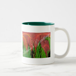 Rotblatt- und Farn-Weihnachtstasse Zweifarbige Tasse