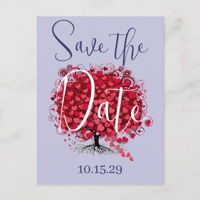 Rotblättriger Herzbaum Save the Date Ankündigungspostkarte (Vorderseite)