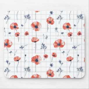 Rotblütenmuster auf weißem Grund Mousepad